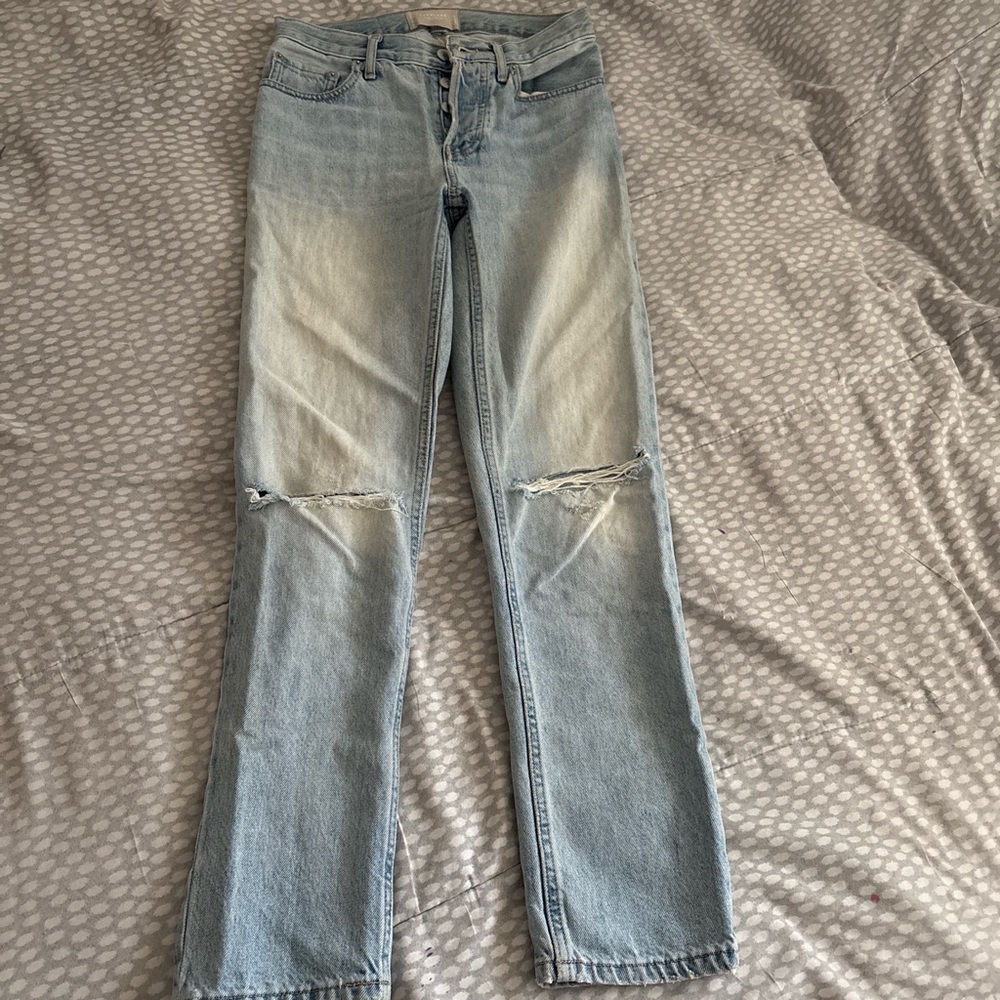 Everlane Light Blue Straight-Leg Jeans with Knee Rips